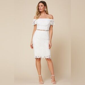 White House Black Market Lace Two‑Piece Set Crop Top & Midi Skirt bridal dress